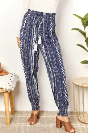 Boho Print Tassel High-Rise Pants in Navy