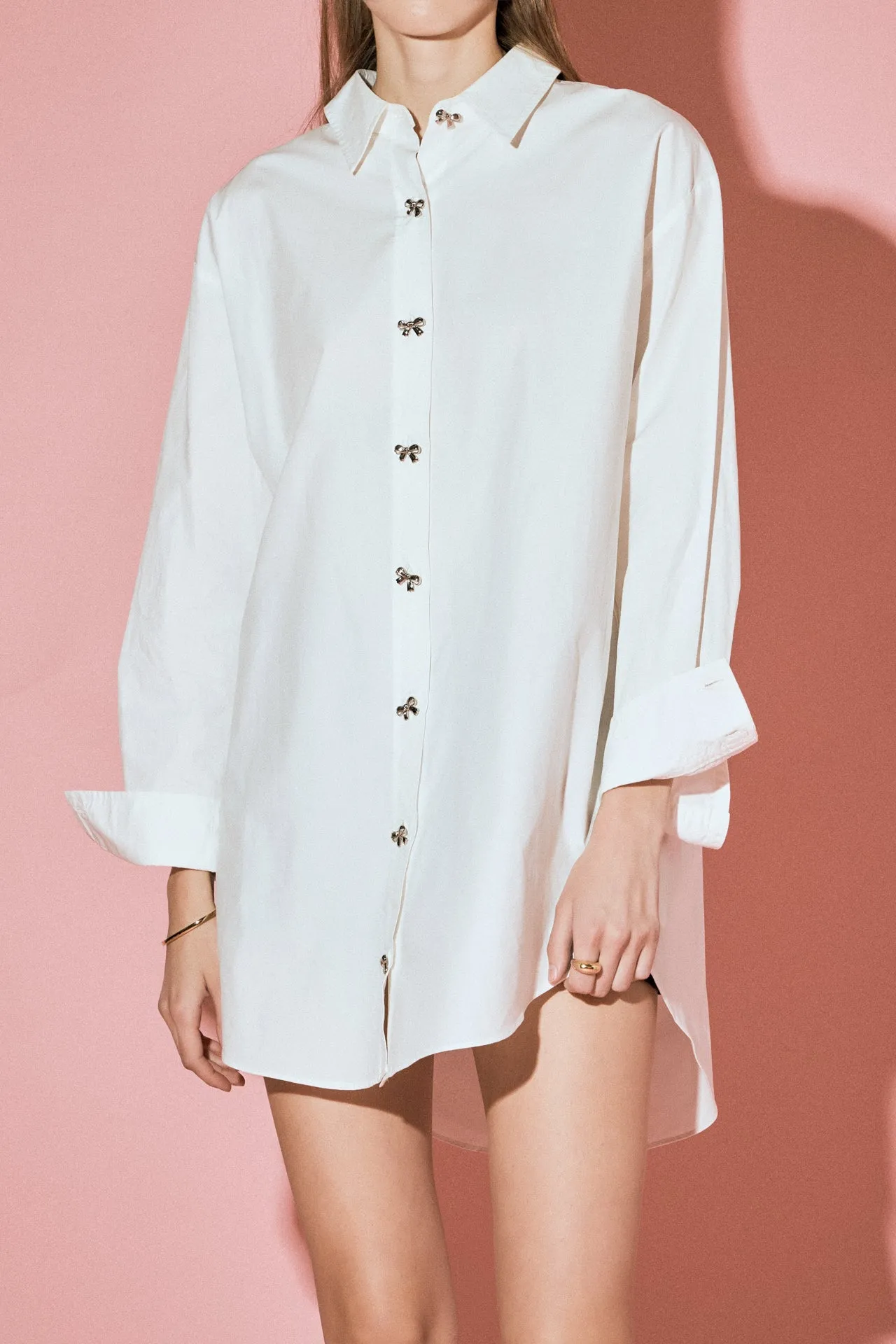 Bow Embellishment Shirt Mini Dress