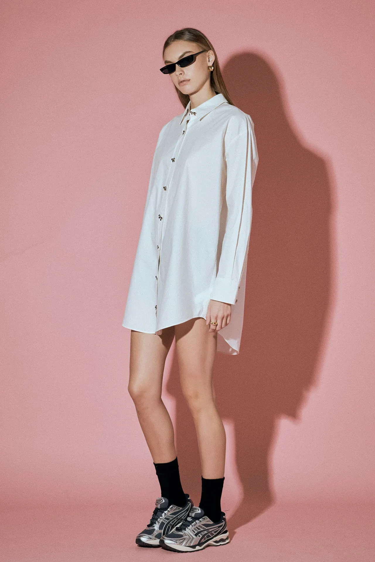 Bow Embellishment Shirt Mini Dress