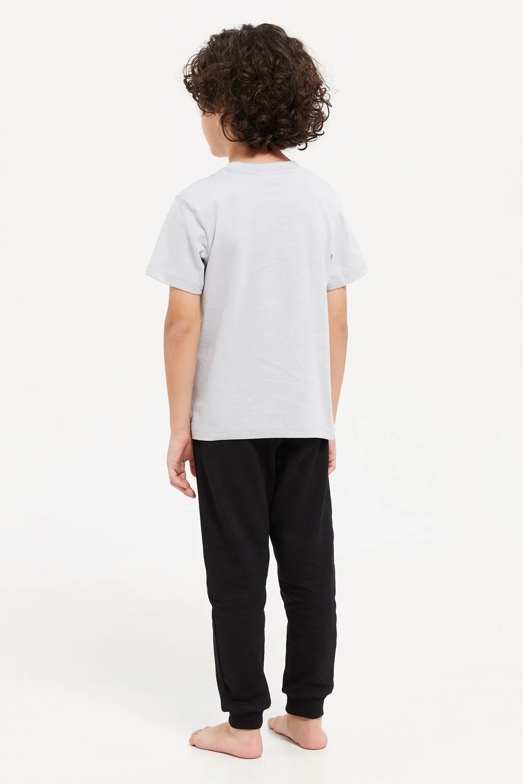 Boys Grey And Black Printed Pyjama Set (2 Piece)