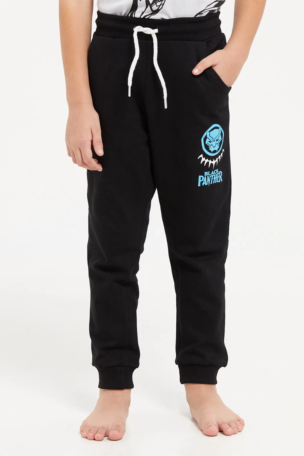 Boys Grey And Black Printed Pyjama Set (2 Piece)