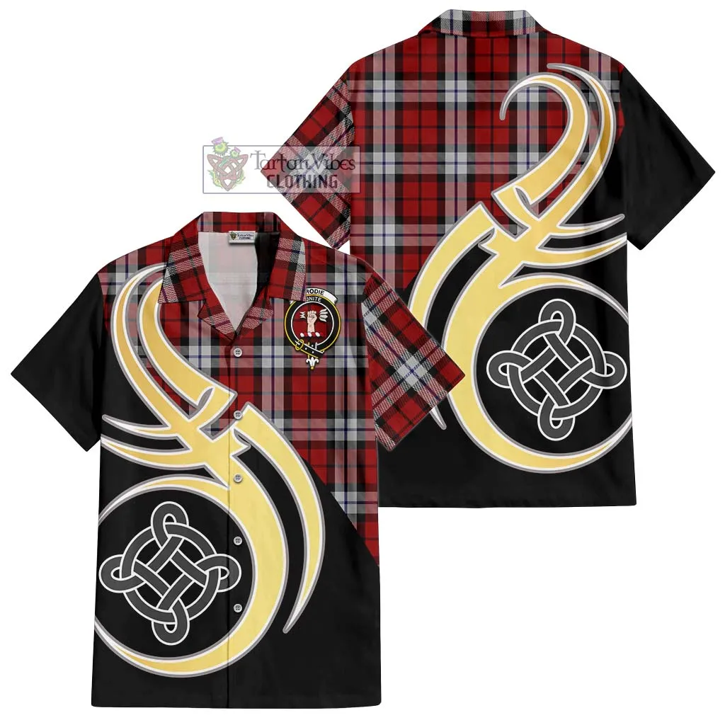 Brodie Dress Tartan Short Sleeve Button Shirt with Family Crest and Celtic Symbol Style