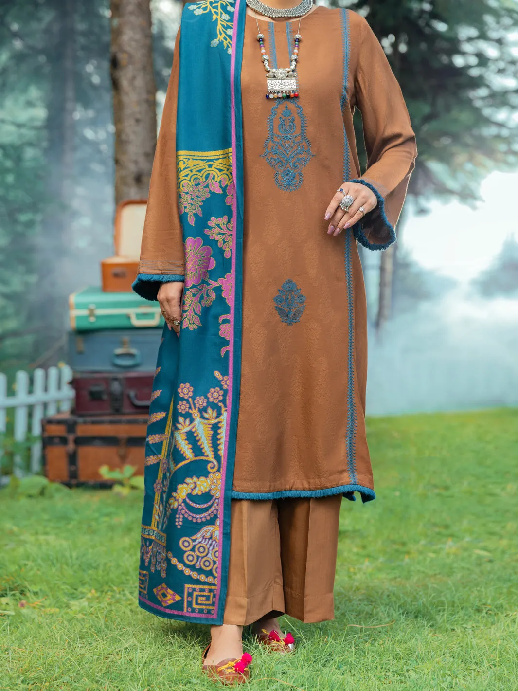 Brown Jacquard 3 Piece Stitched - AWP-3PS-536