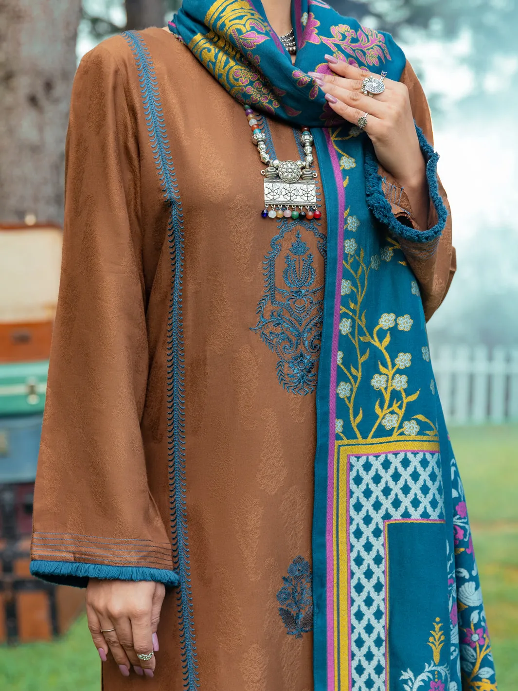 Brown Jacquard 3 Piece Stitched - AWP-3PS-536