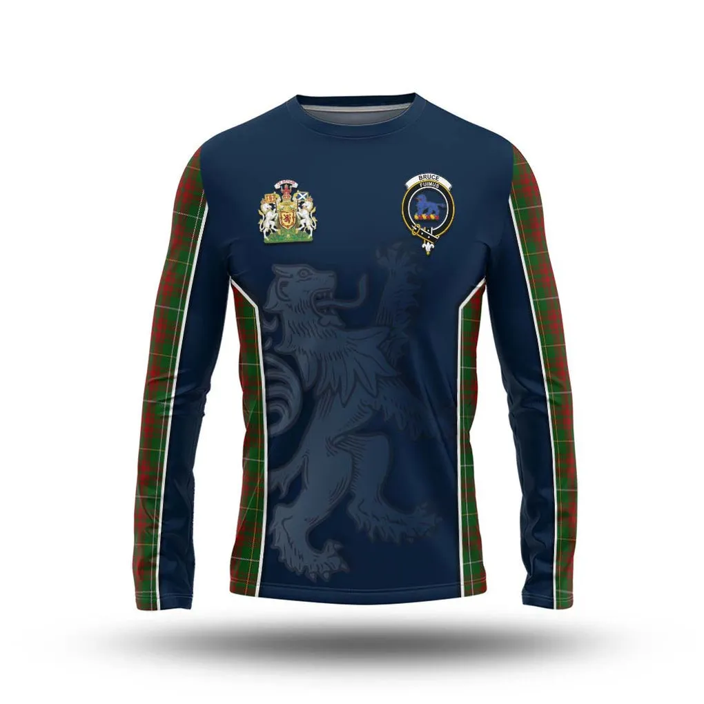Bruce Hunting Tartan Long Sleeve T-Shirt with Family Crest and Lion Rampant Vibes Sport Style