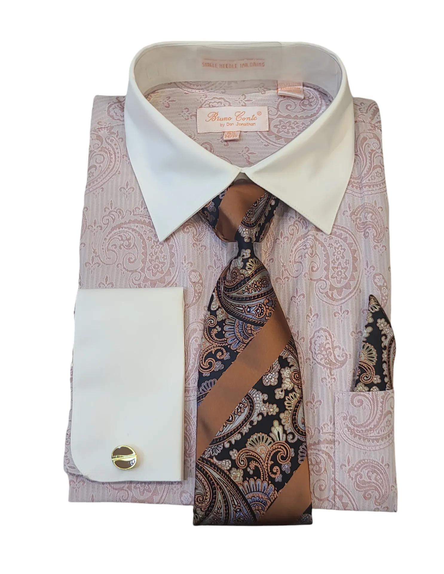 Bruno Conte French Cuff Dress Shirt With Tie Set Combo