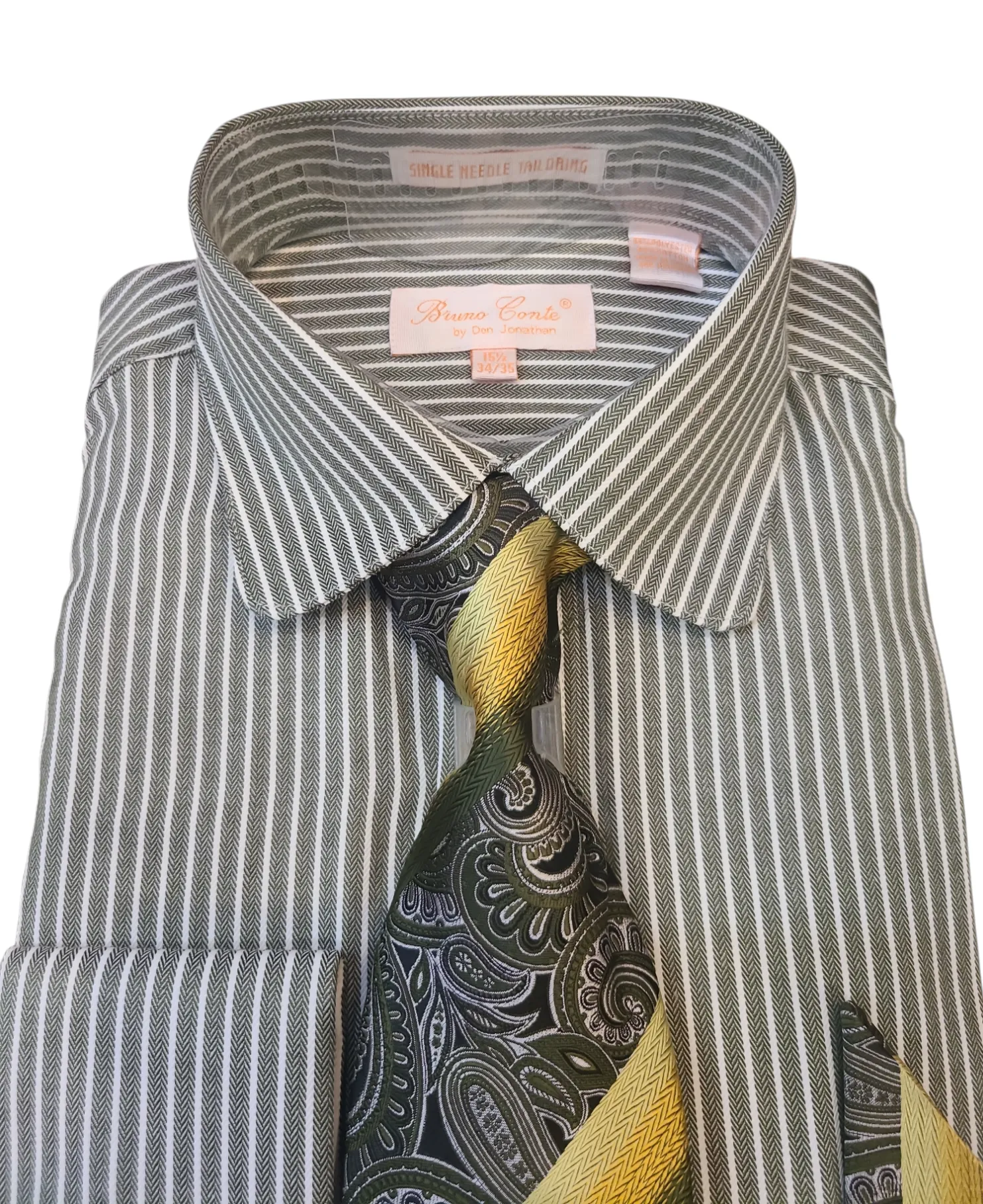 Bruno Conte French Cuff Dress Shirt With Tie Set Combo