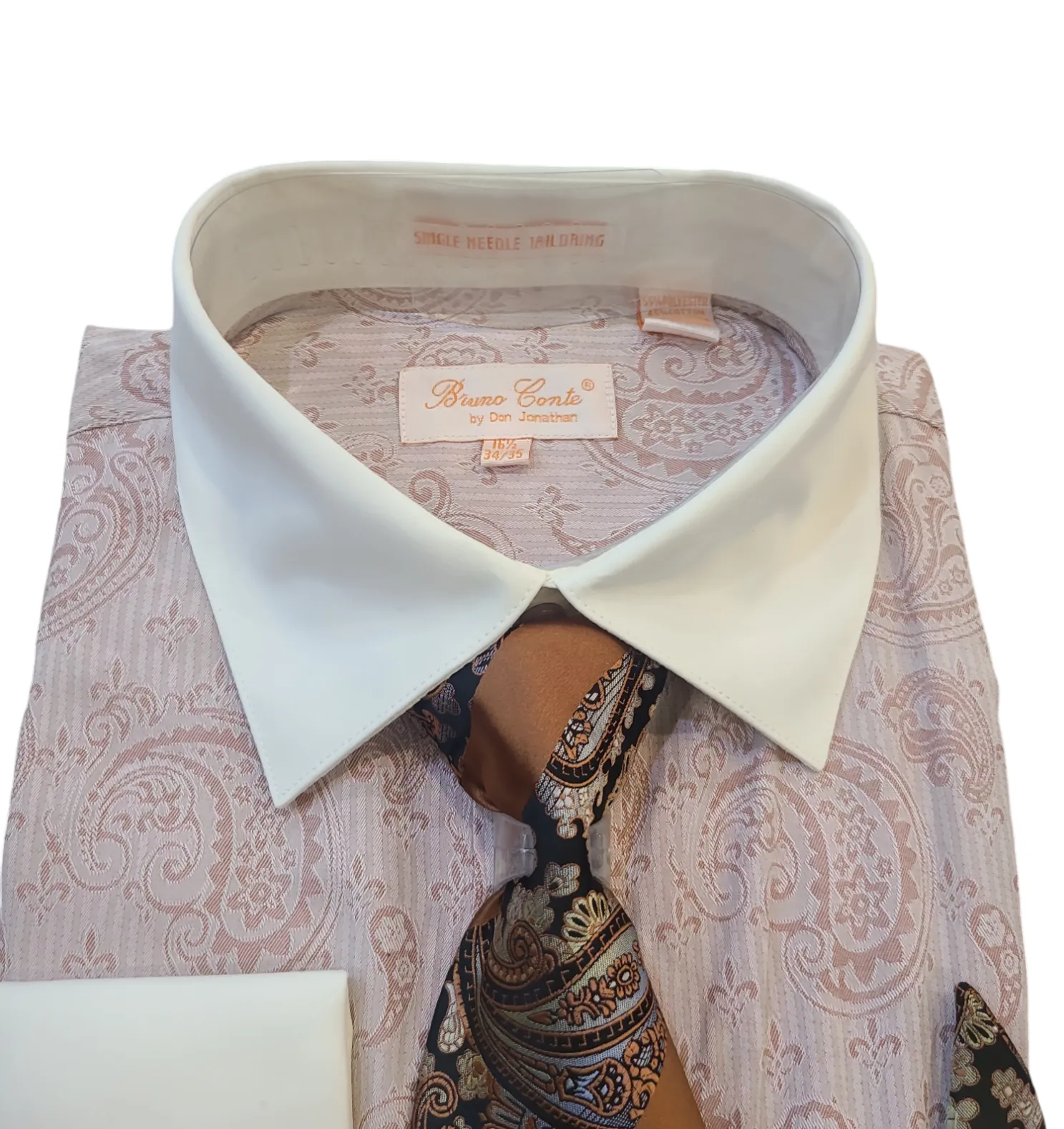 Bruno Conte French Cuff Dress Shirt With Tie Set Combo