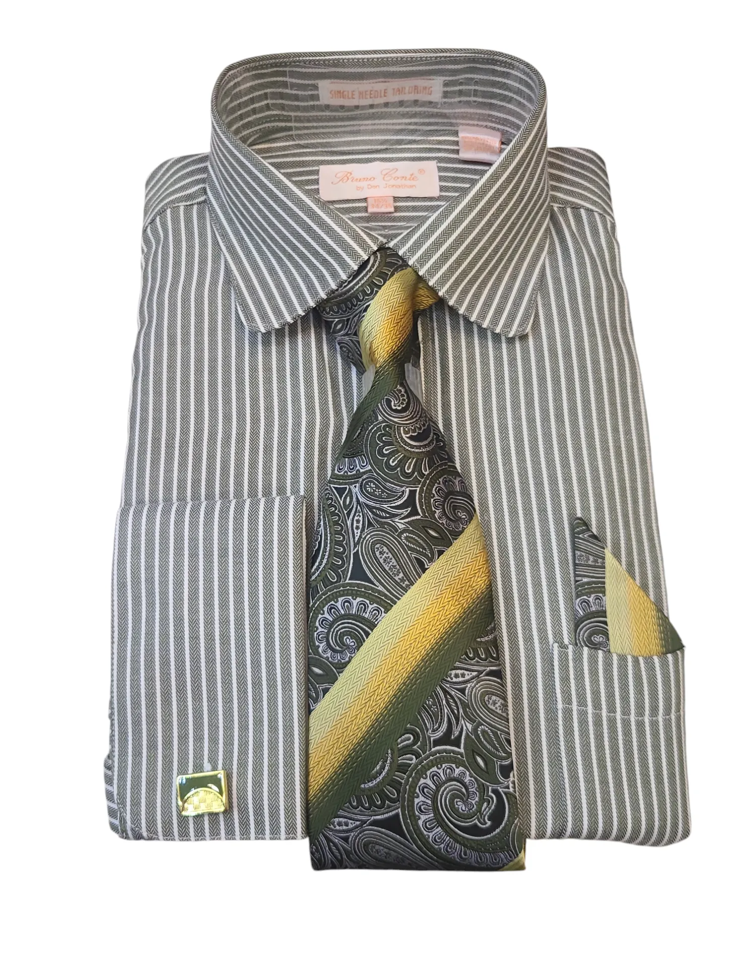 Bruno Conte French Cuff Dress Shirt With Tie Set Combo