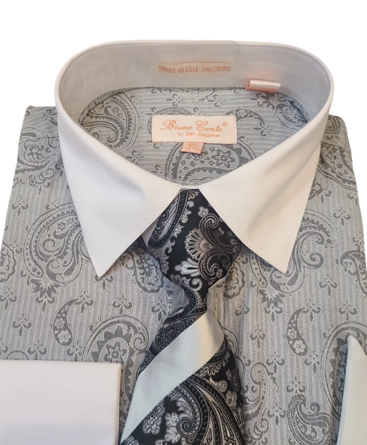 Bruno Conte French Cuff Dress Shirt With Tie Set Combo