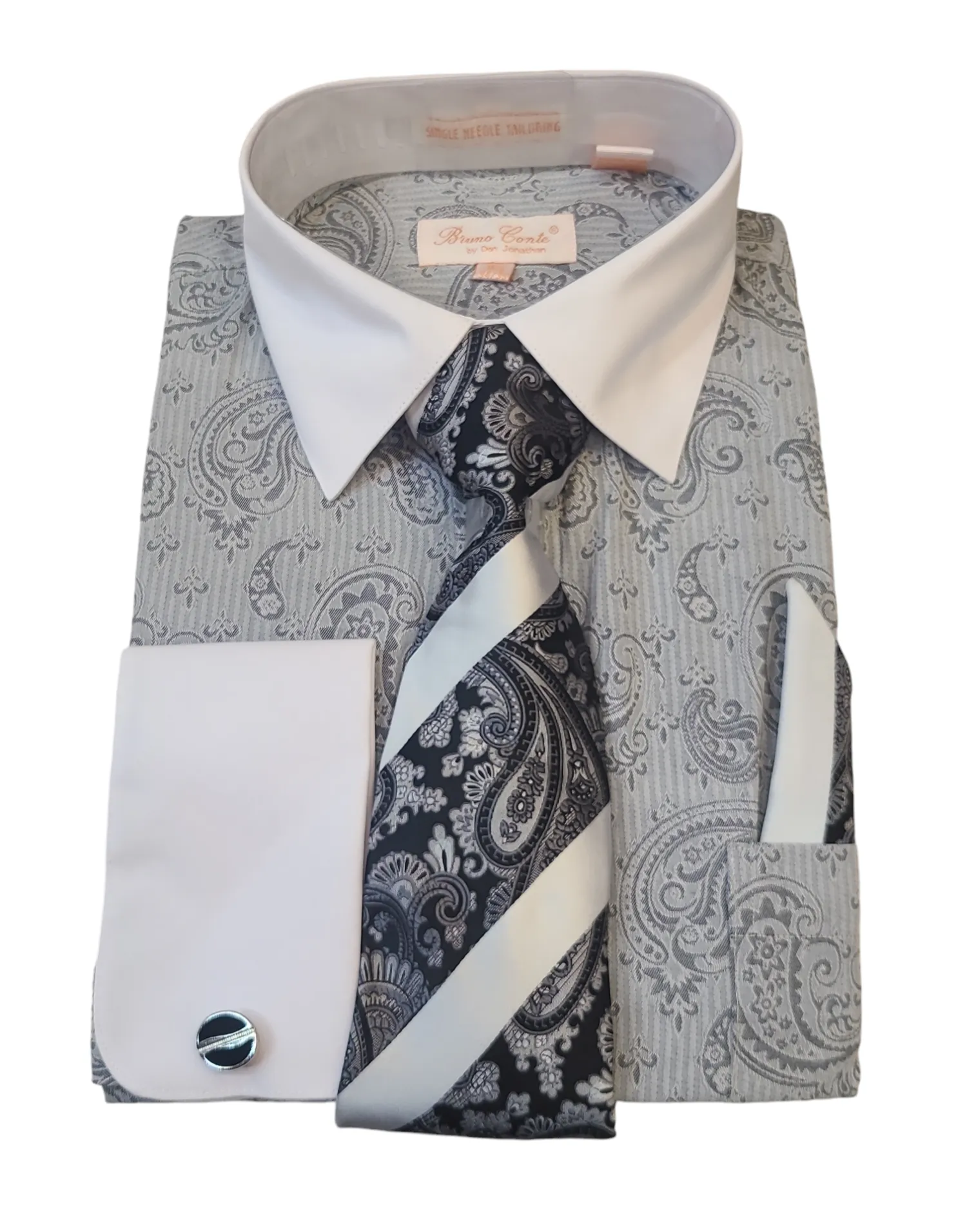 Bruno Conte French Cuff Dress Shirt With Tie Set Combo
