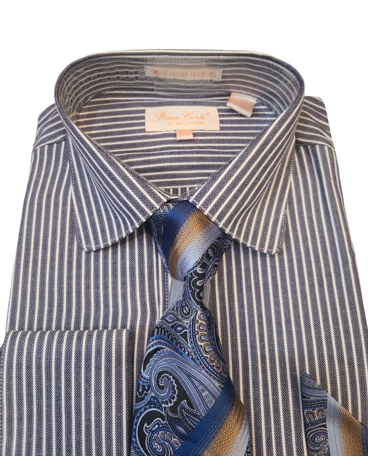 Bruno Conte French Cuff Dress Shirt With Tie Set Combo