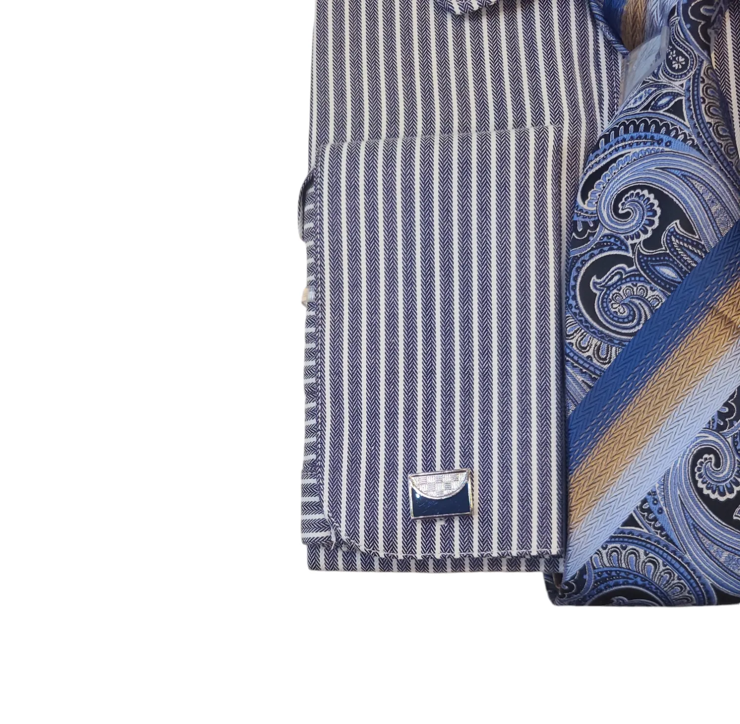 Bruno Conte French Cuff Dress Shirt With Tie Set Combo