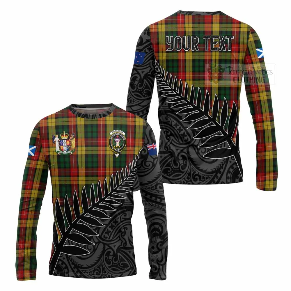 Buchanan Crest Tartan Long Sleeve T-Shirt with New Zealand Silver Fern Half Style