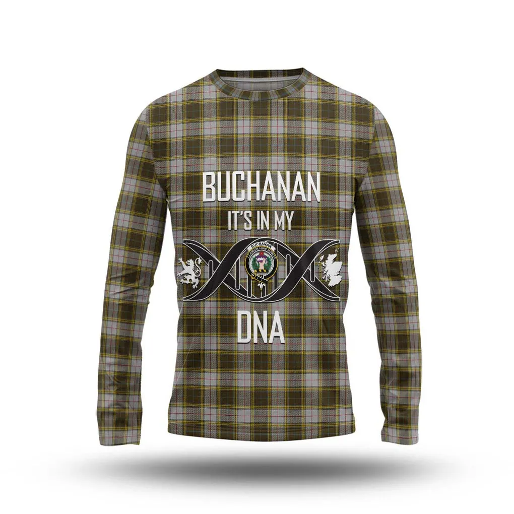 Buchanan Dress Tartan Long Sleeve T-Shirt with Family Crest DNA In Me Style