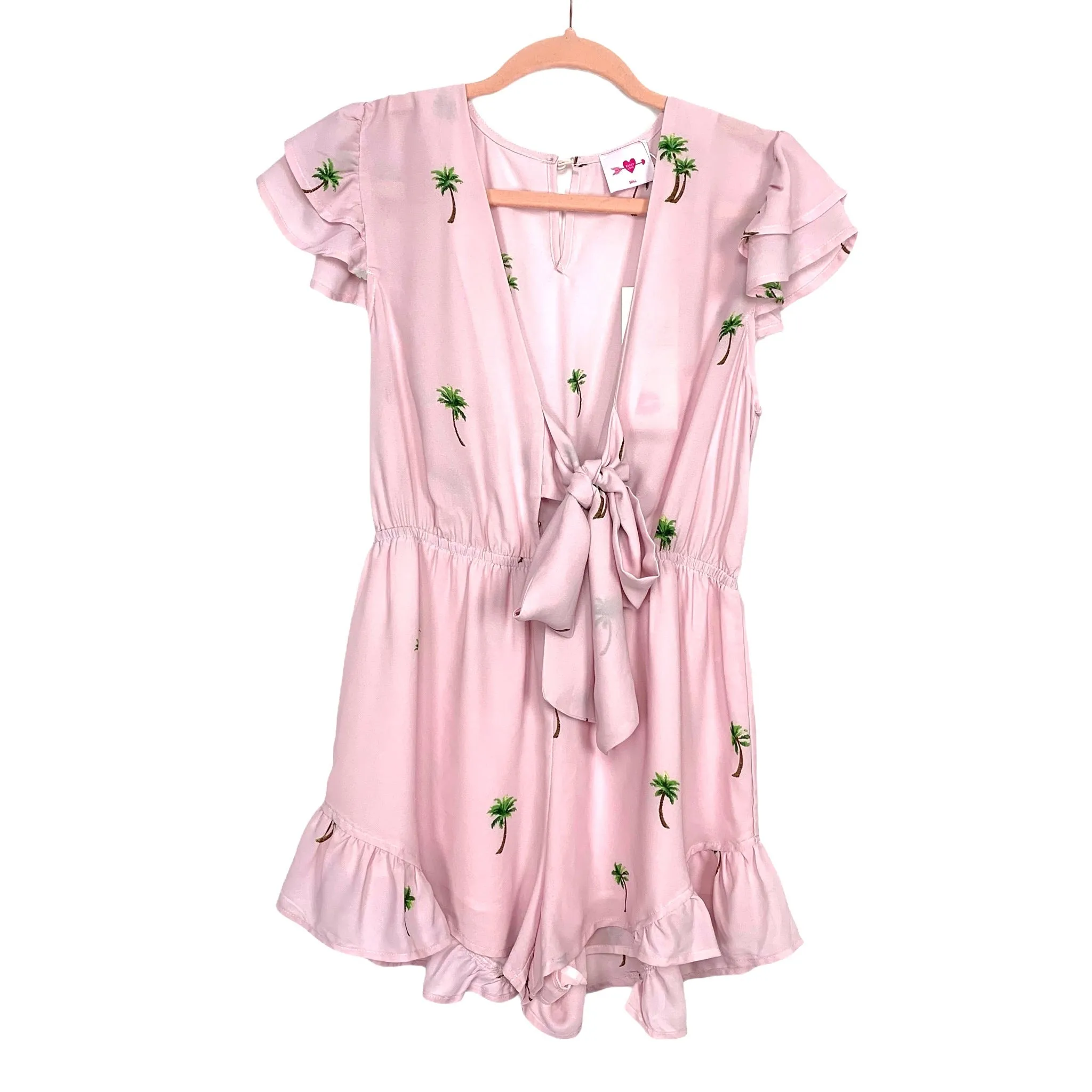 Buddy Love Pink Palm Tree Front Tie Romper NWT- Size S