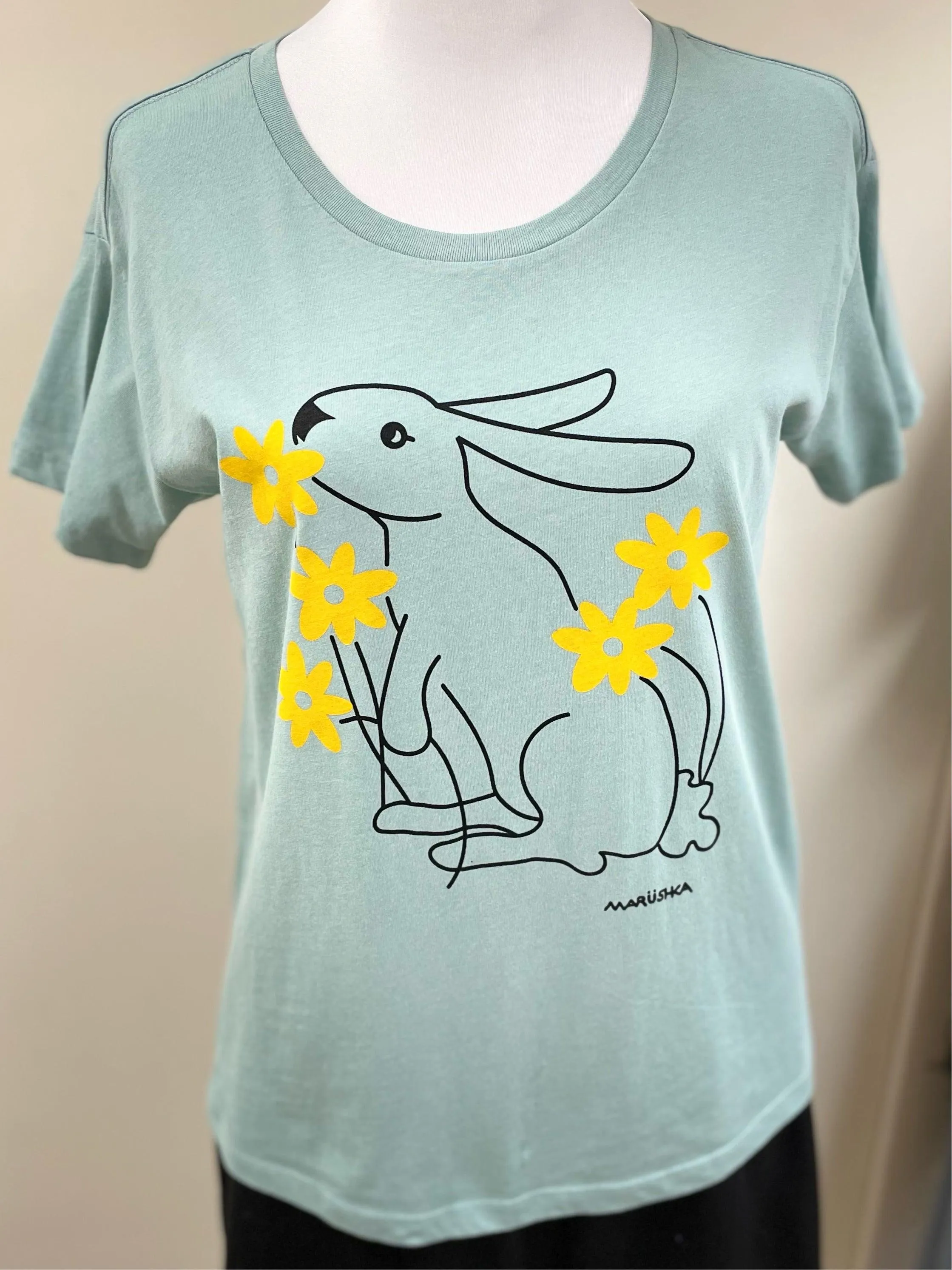 Bunny Flower on High-Lo Scoop Neck Tee Shirt