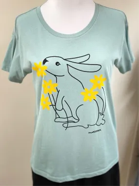 Bunny Flower on High-Lo Scoop Neck Tee Shirt