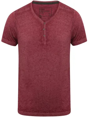 Burneast Burnout Henley V Neck T-Shirt in Bordeaux - Dissident