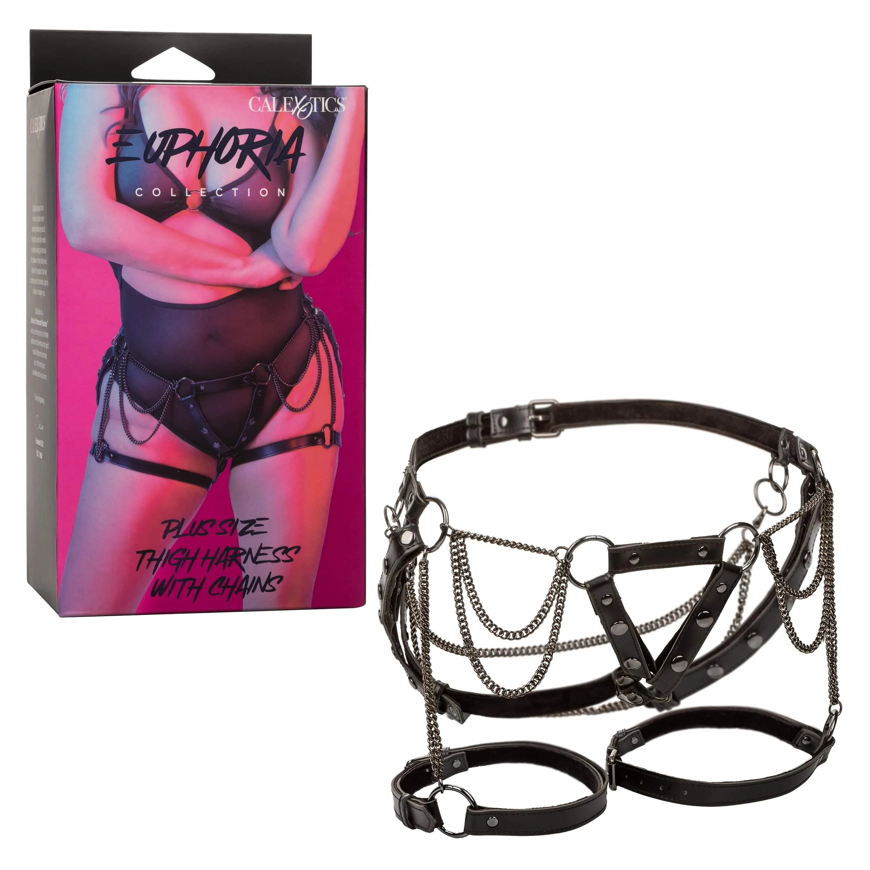 California Exotics - Euphoria Collection Plus Size Thigh Harness With Chains Dress Accessory (Black)