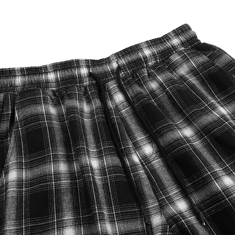 Casual Plaid Drawstring Label Loose Straight Jogger Pants