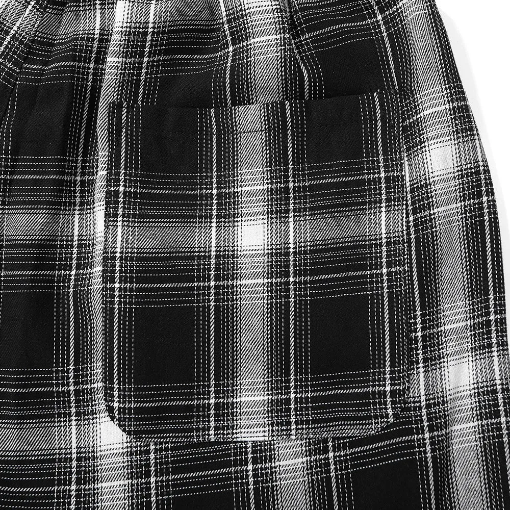 Casual Plaid Drawstring Label Loose Straight Jogger Pants