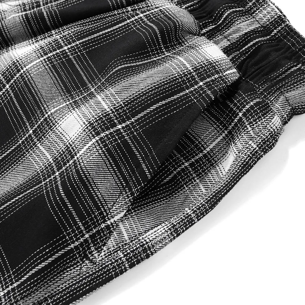 Casual Plaid Drawstring Label Loose Straight Jogger Pants