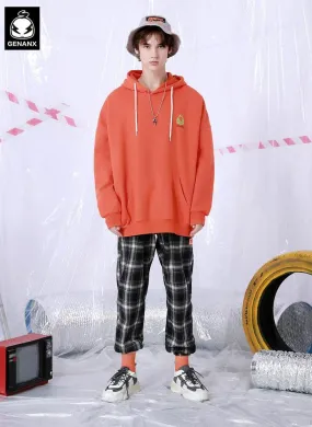 Casual Plaid Drawstring Label Loose Straight Jogger Pants