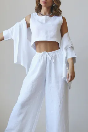 Casual Solid Draw String O Neck Sleeveless Three Pieces
