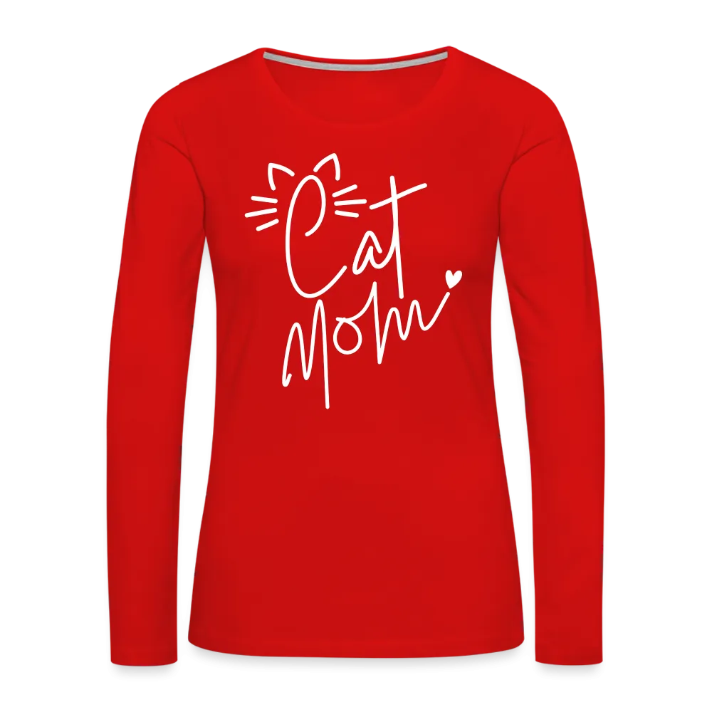 Cat Mom : Premium Long Sleeve T-Shirt (White Letters)