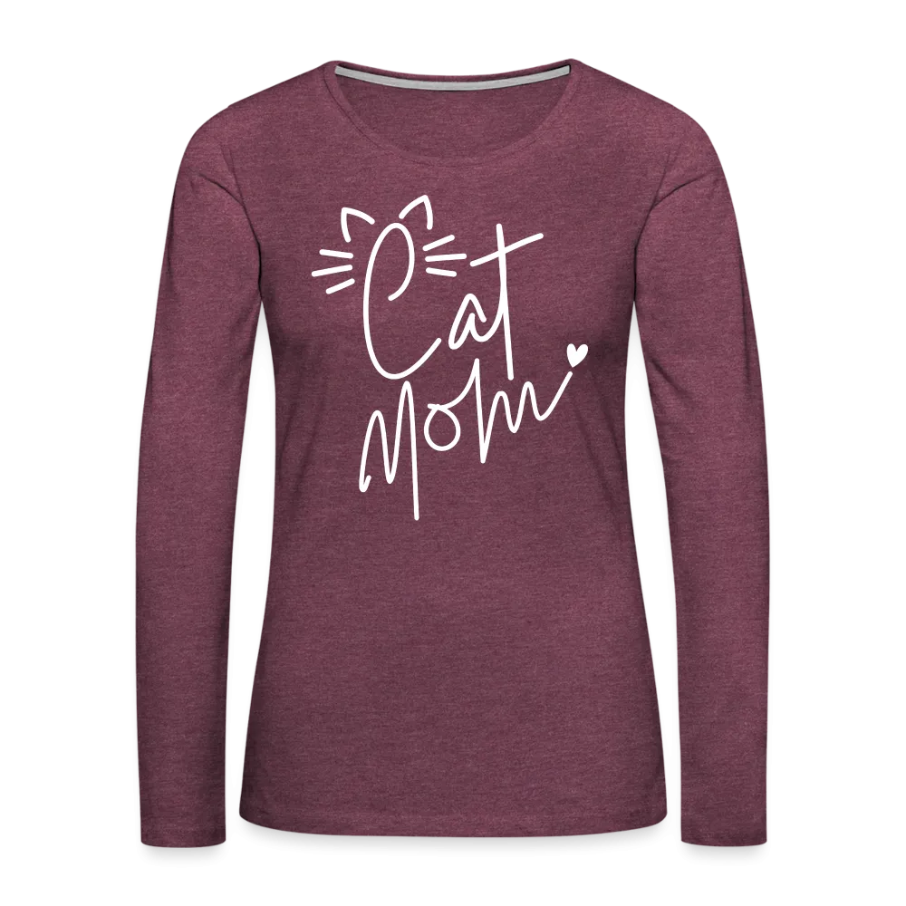 Cat Mom : Premium Long Sleeve T-Shirt (White Letters)