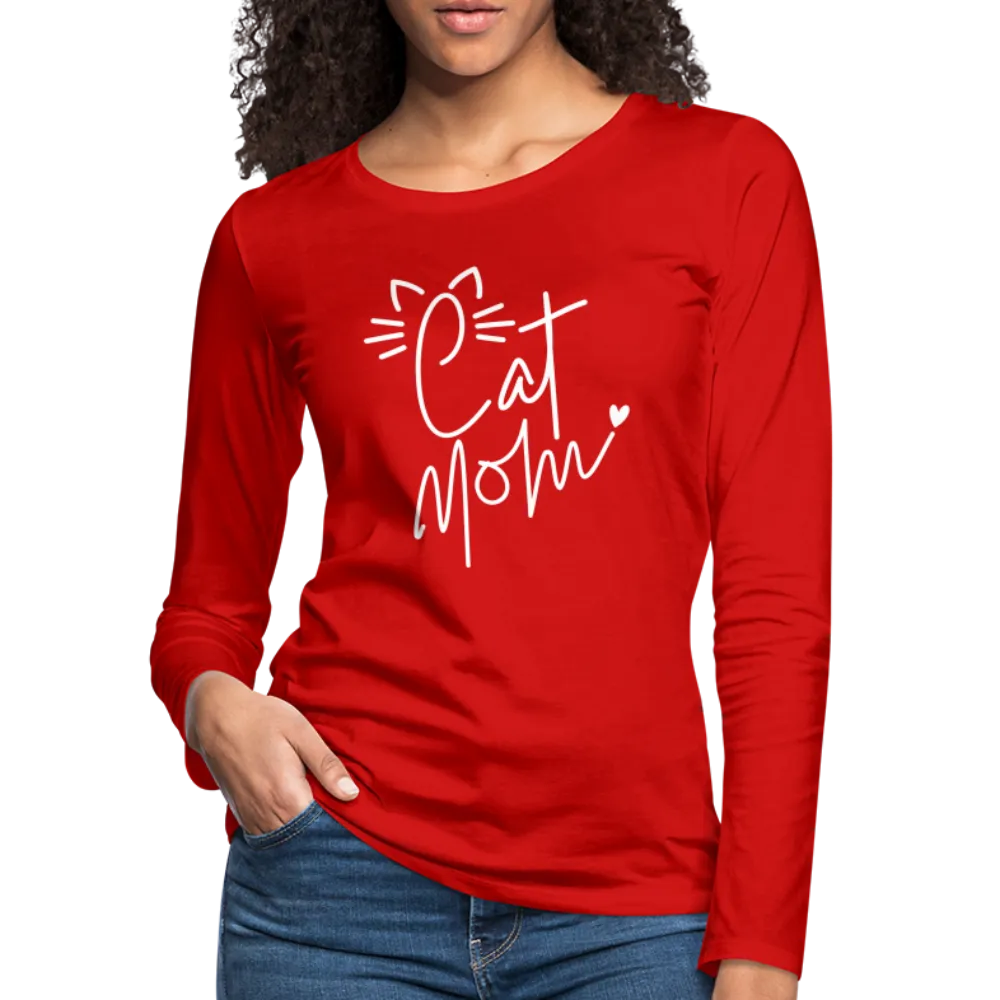 Cat Mom : Premium Long Sleeve T-Shirt (White Letters)