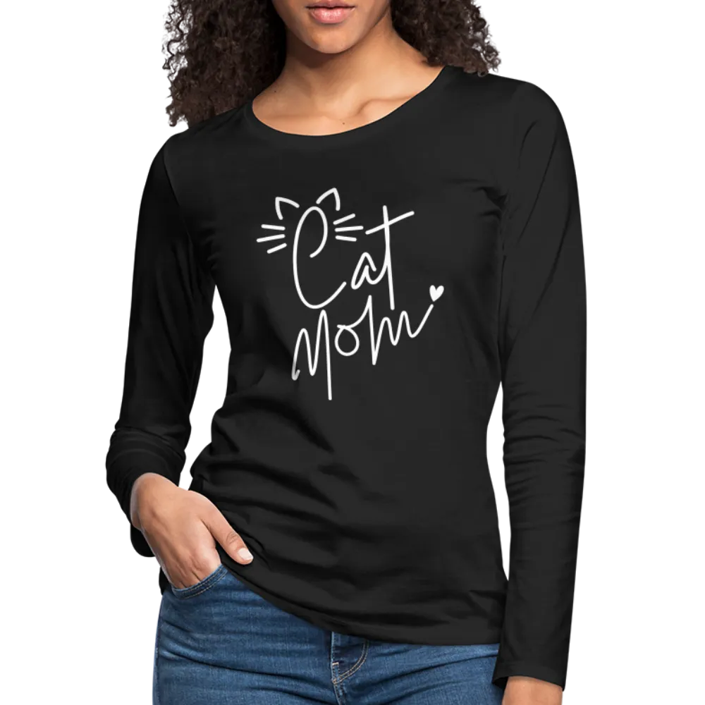 Cat Mom : Premium Long Sleeve T-Shirt (White Letters)