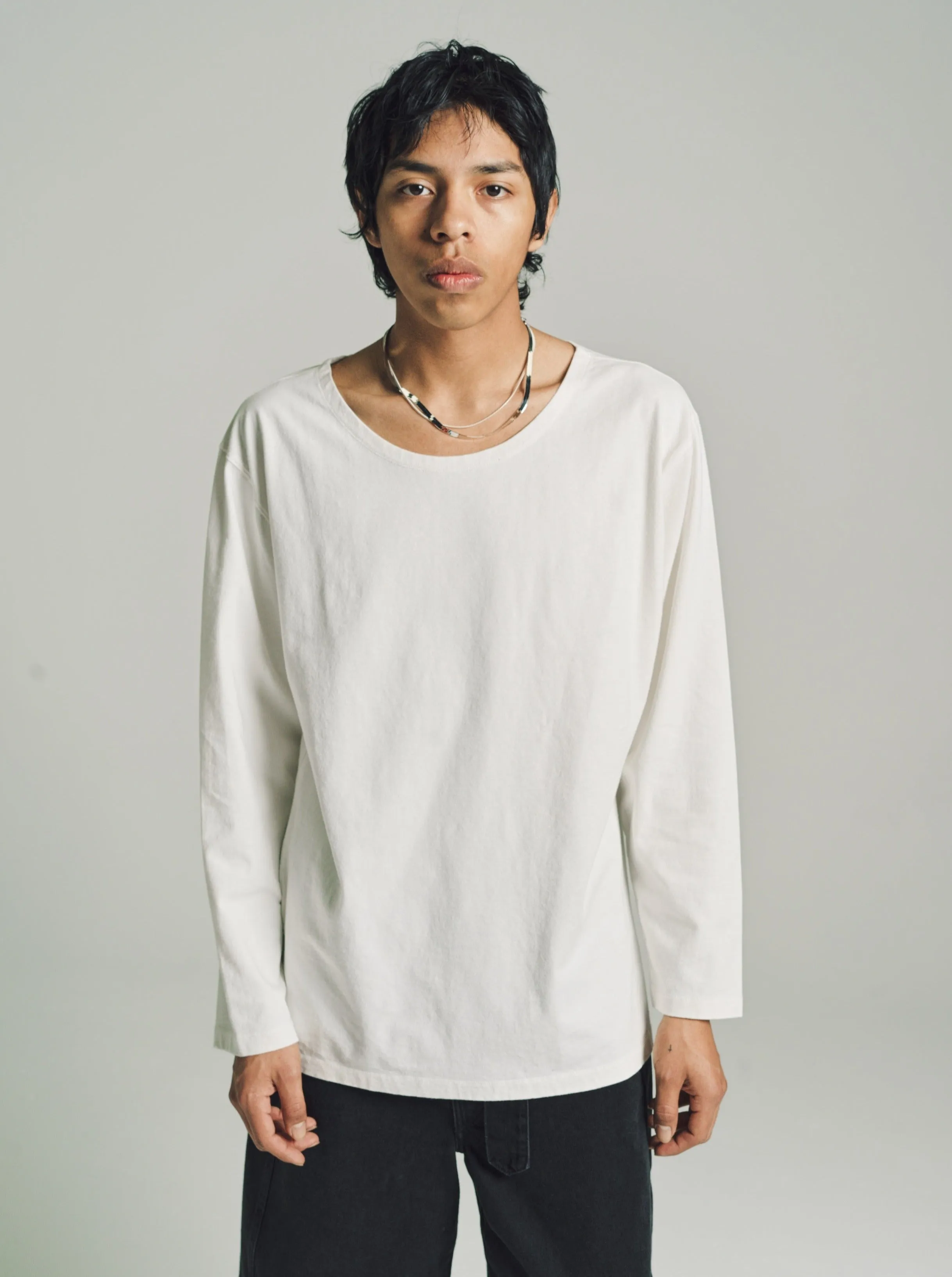 Chalk  Wide Neck Long Sleeve T-Shirt