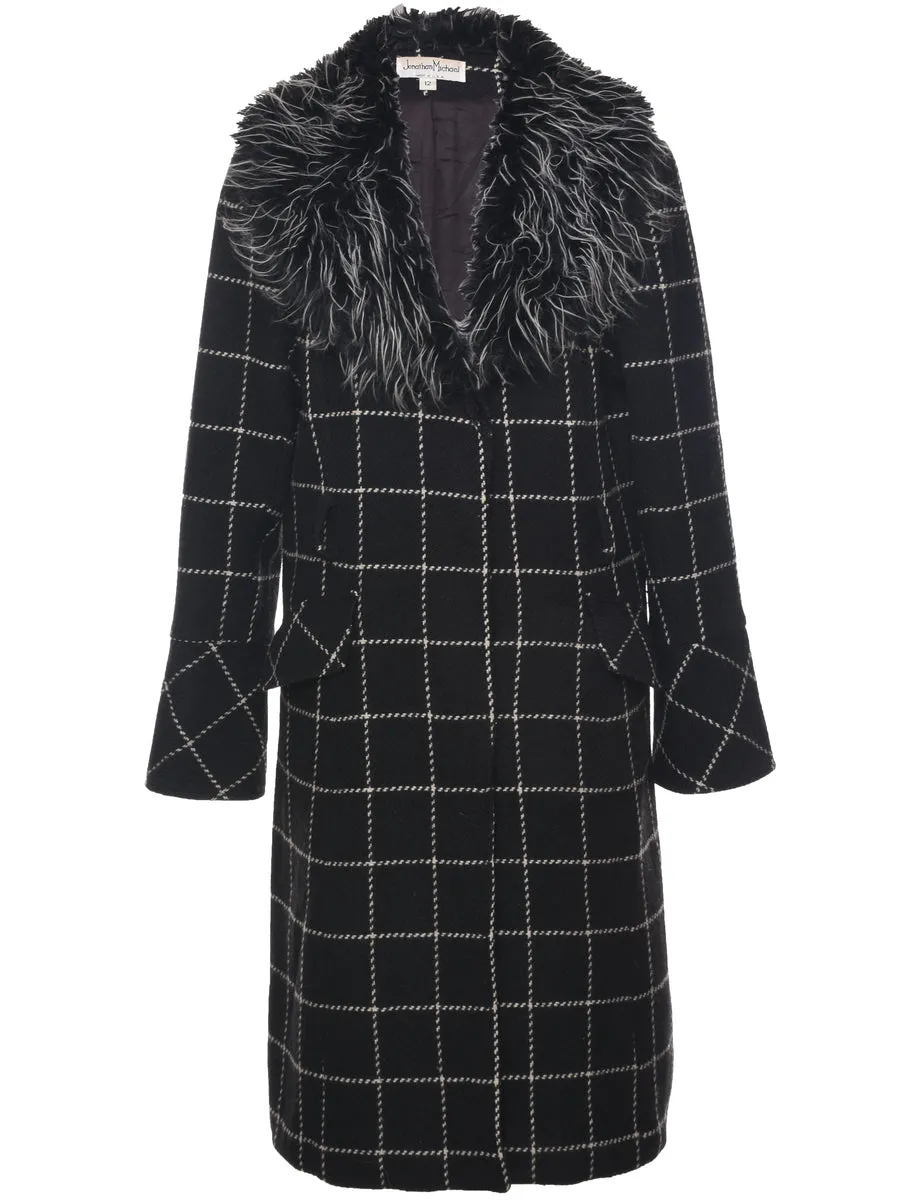 Checked Fur Collar Coat - L