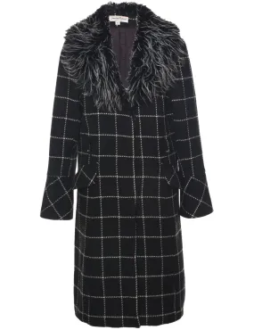 Checked Fur Collar Coat - L
