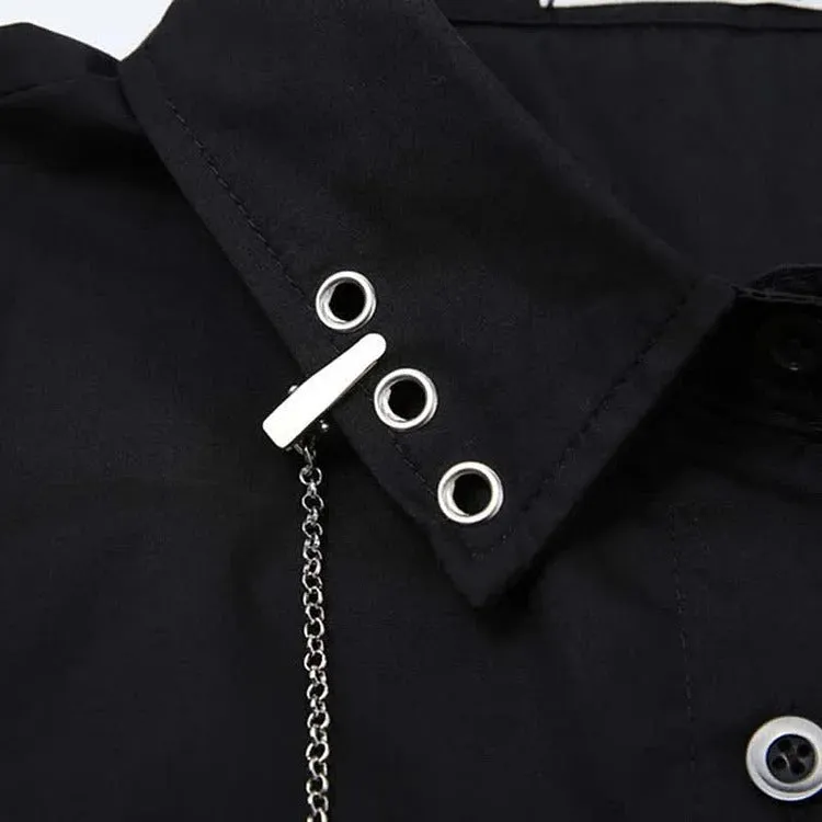 Chic Pocket Lapel Tie Shirt and Denim Overall Dress Set