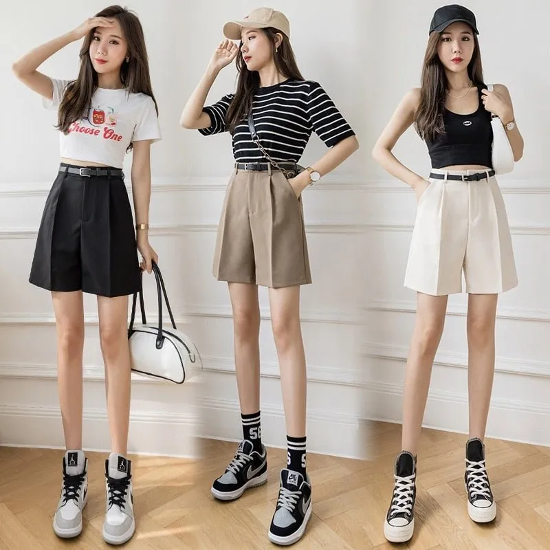 Classic High Waist Belted Shorts