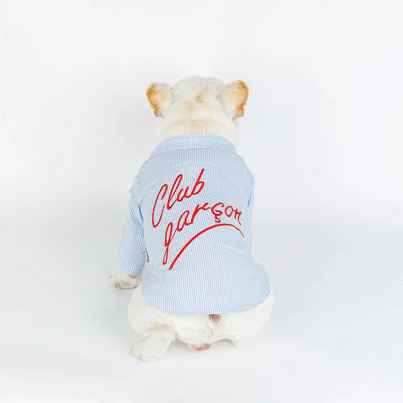 Club Gargon Red Embroid Stripe Spring Blue Dog Shirt
