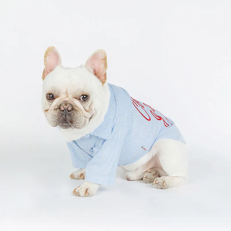Club Gargon Red Embroid Stripe Spring Blue Dog Shirt