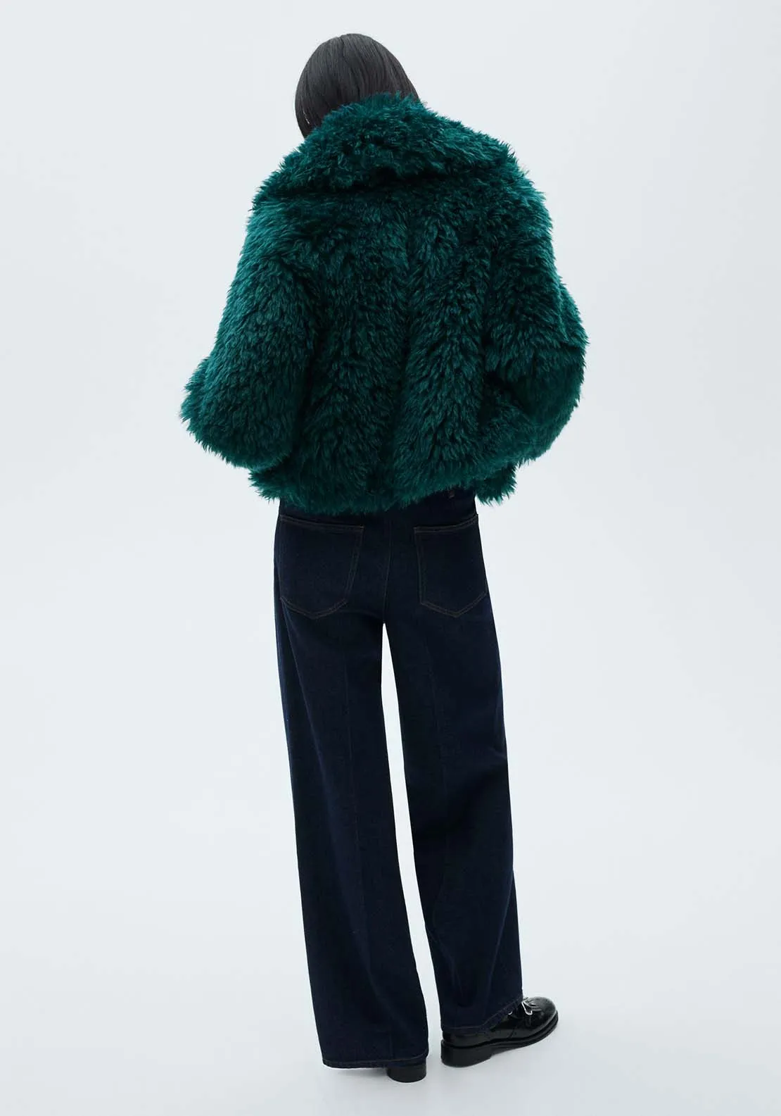 Coat with fur-effect lapels - Medium Blue