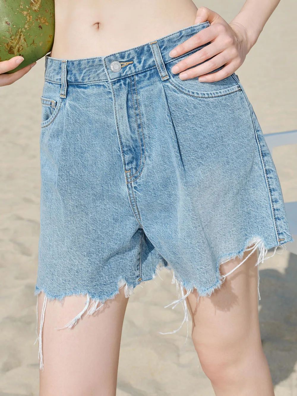 Cotton High Waist Denim Shorts
