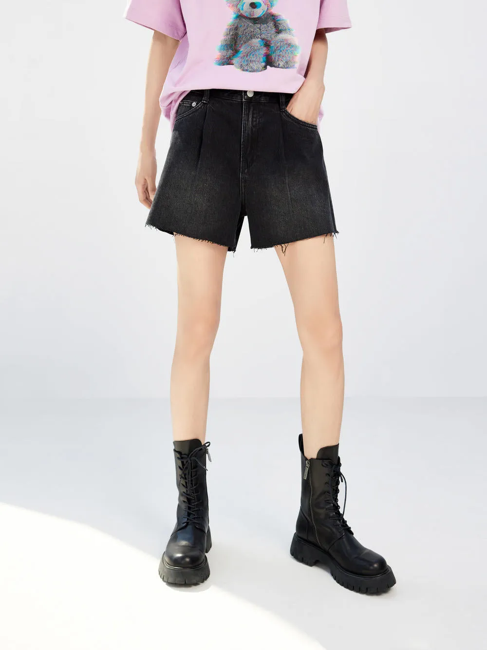 Cotton High Waist Denim Shorts