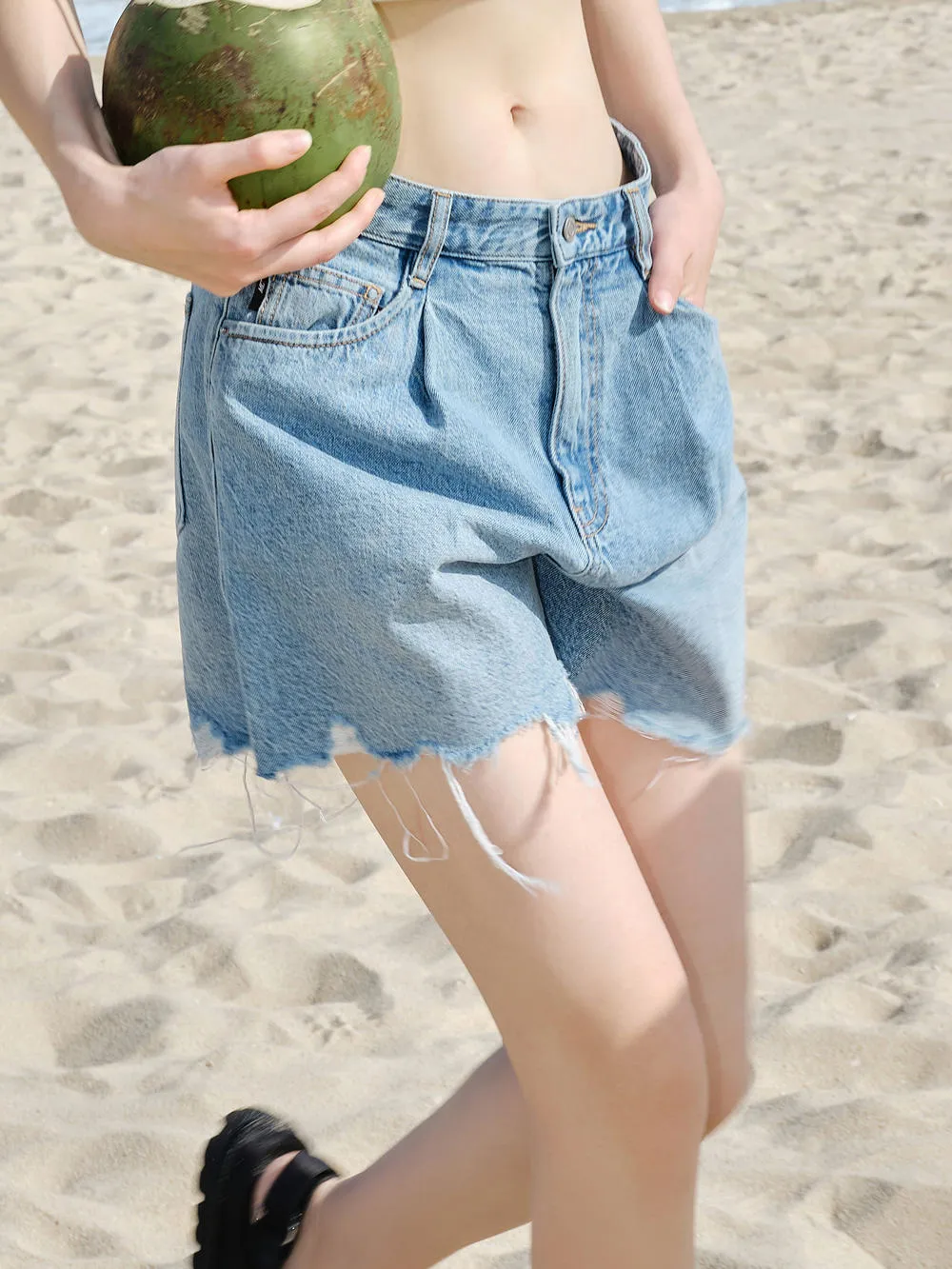 Cotton High Waist Denim Shorts