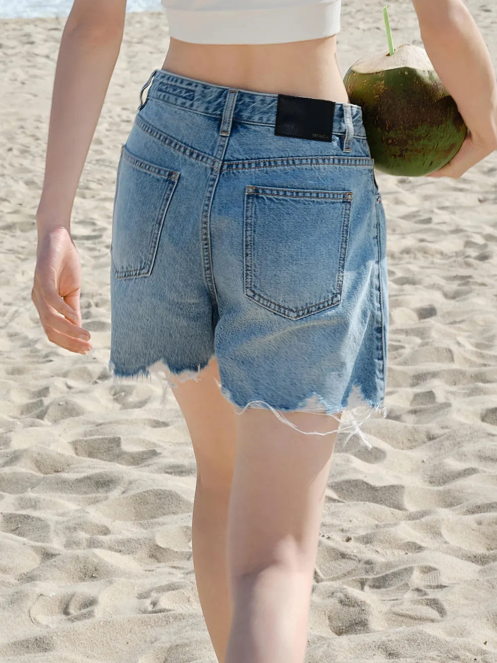 Cotton High Waist Denim Shorts