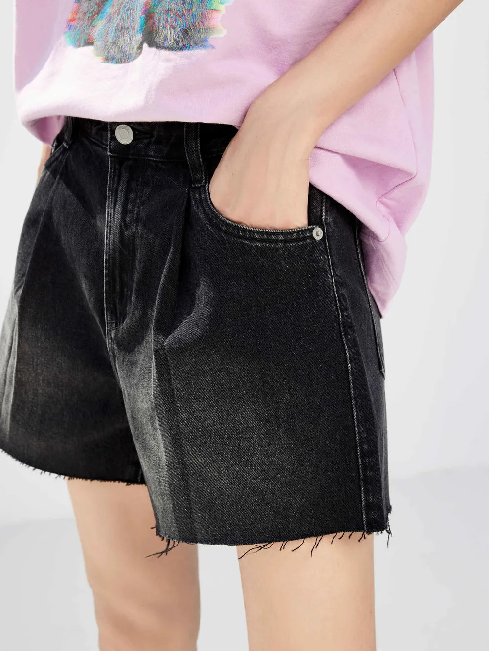Cotton High Waist Denim Shorts