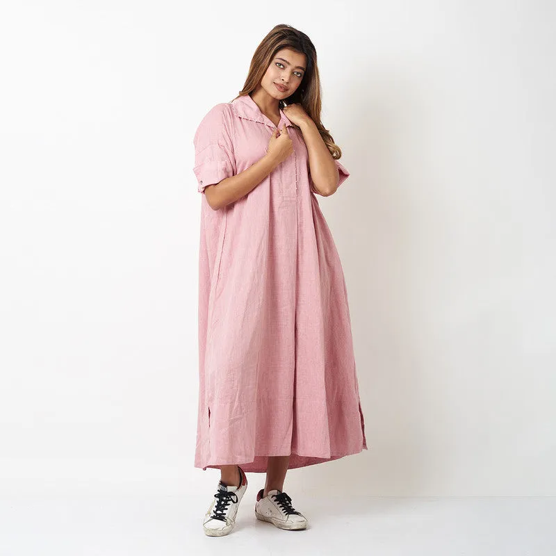Cotton Oversize Shirt Dress for Women | Pink