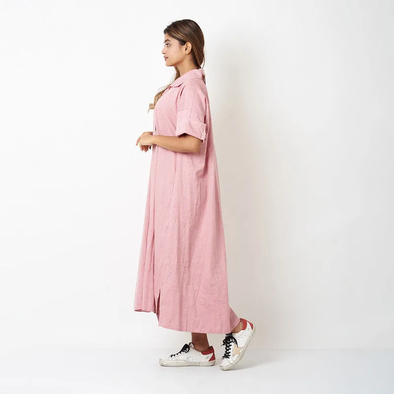 Cotton Oversize Shirt Dress for Women | Pink