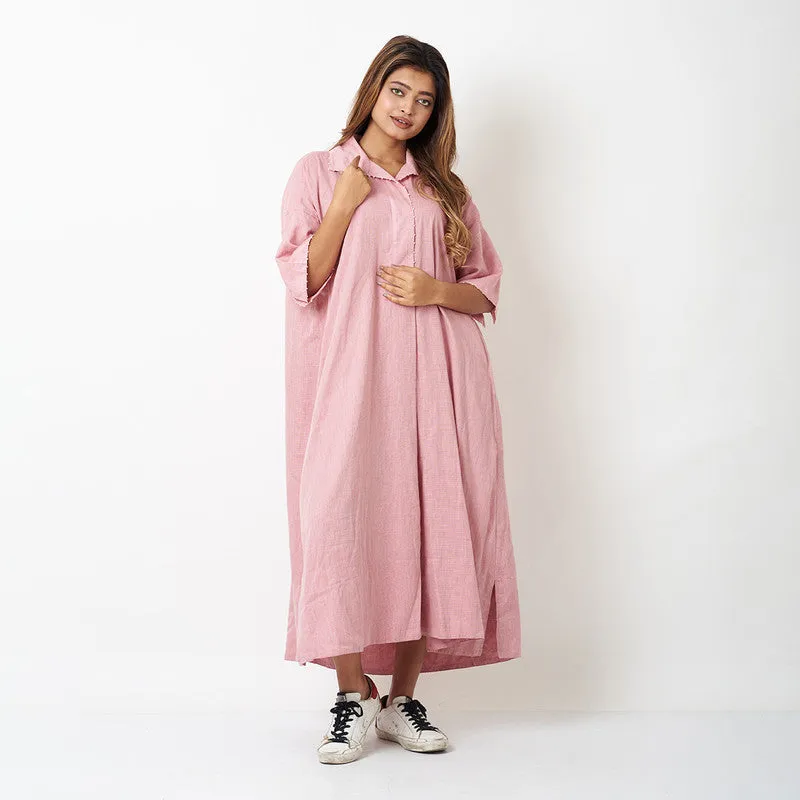 Cotton Oversize Shirt Dress for Women | Pink