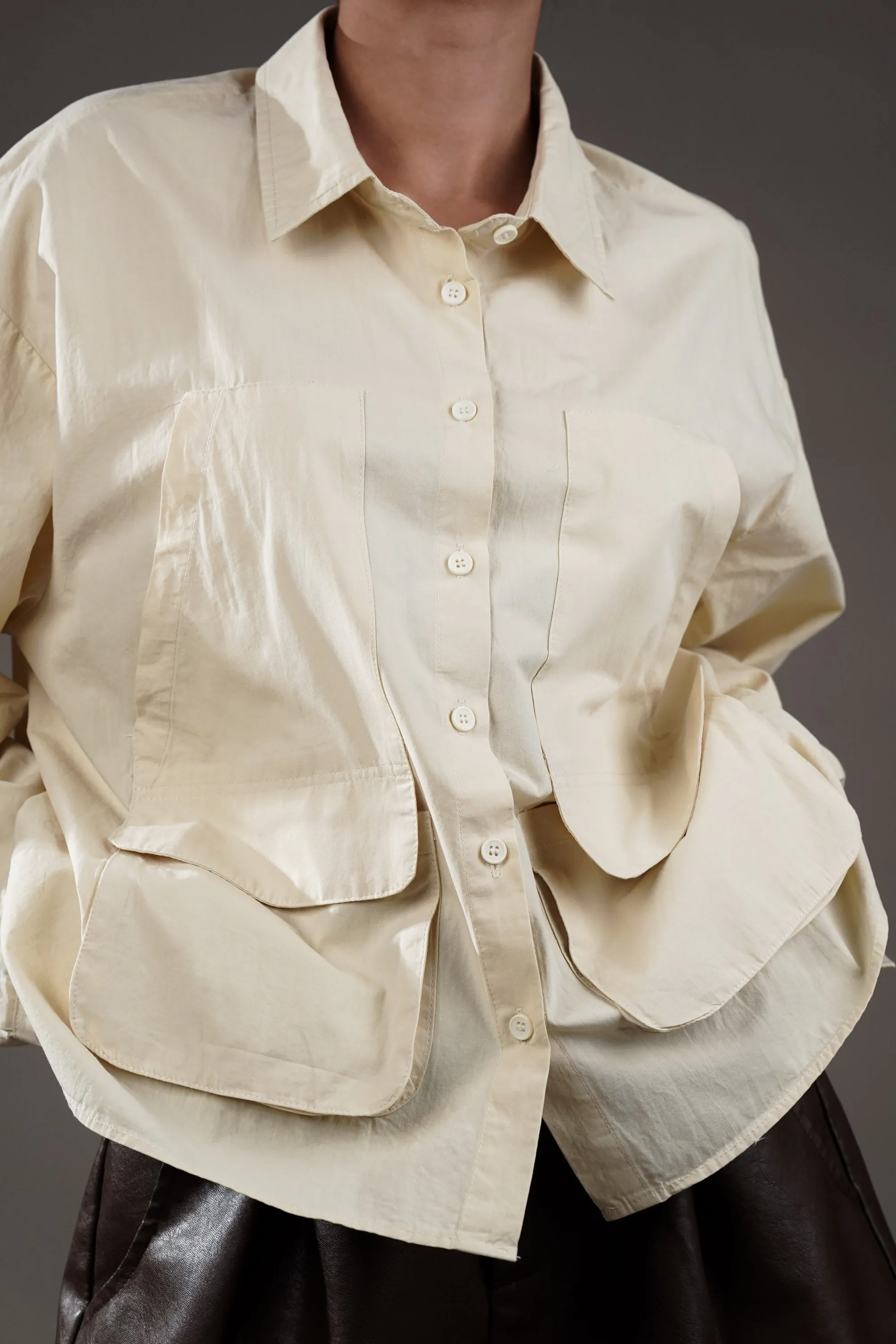 Cream Cotton Shirt With Patch Pockets